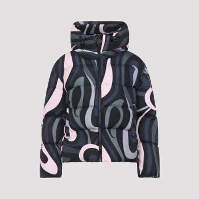 Pucci Hooded Padded Nylon Jacket With Elastic Cuffs In Black