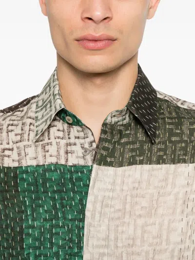 Fendi Men Linen Shirt With All-over Ff Print In Multi