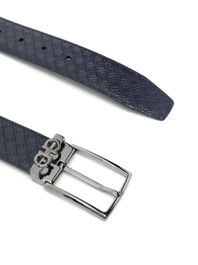 Ferragamo Double Gancini Logo-debossed Leather Belt In Black