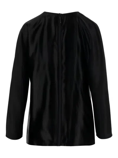 Giorgio Armani Shiny Effect Silk Sweatshirt With Crew Neck And Back Zipper Closure In Black