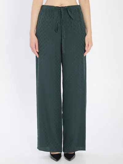 Gucci Bottle Green Silk Wide-leg Pant In Green