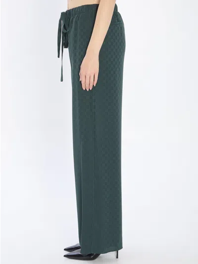 Gucci Bottle Green Silk Wide-leg Pant In Green