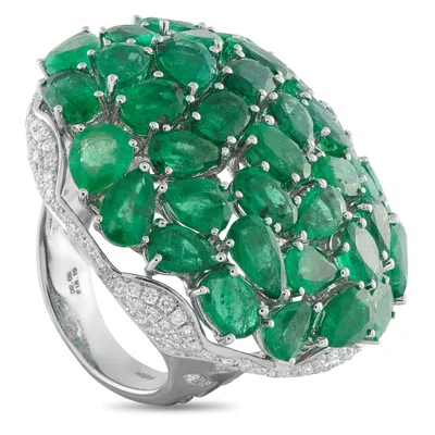 Lb Exclusive 18k White Gold 2.03ct Diamond And Emerald Ring Mf12-110425 In Green