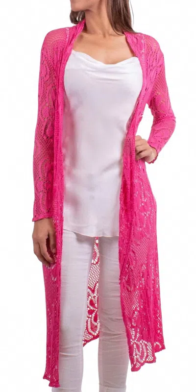 Gigi Moda Clara Long Knit Cardigan In Hot Pink In Pink