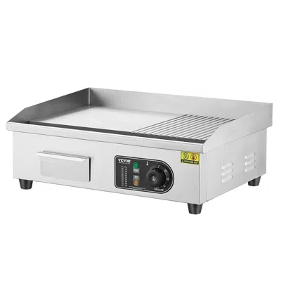 Vevor Commercial Electric Griddle, 1600w Countertop Half-flat Top Grill, 122¬∞f-572¬∞f Adjustable Temp, 21 In Silver