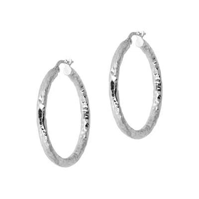 Autentica - 1-1/4" Hammered Round Hoop Earrings In Metallic