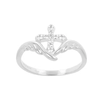 Autentica - Polished Cross And Wings Band Ring In Metallic