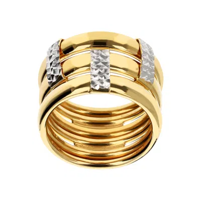 Autentica - Polished And Diamond Cut Triple Row Ring In Gold