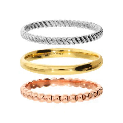 Autentica - Set Of 3 Thin Band Rings In Multi