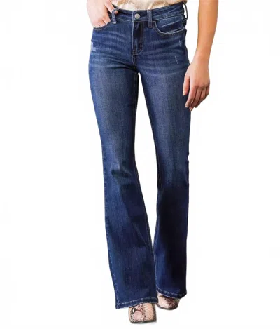 Vervet By Flying Monkey Alison Mid Rise Trouser Flare Jean In Blue In Blue