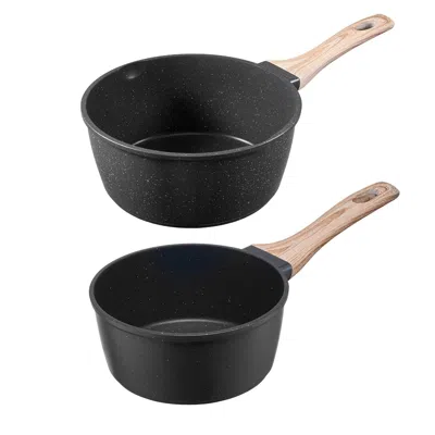 Vevor Saucepan Set, 1.5 Qt & 2.5 Qt Nonstick Saucepan With Glass Lids, Multipurpose Cooking Sauce Pots Wit In Black