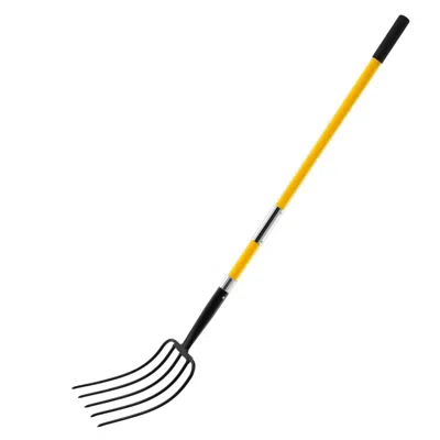 Vevor 5 Tines Garden Fork Fiberglass Handle 57 In Digging Spading Pitchfork Heavy Duty - Multi In Yellow