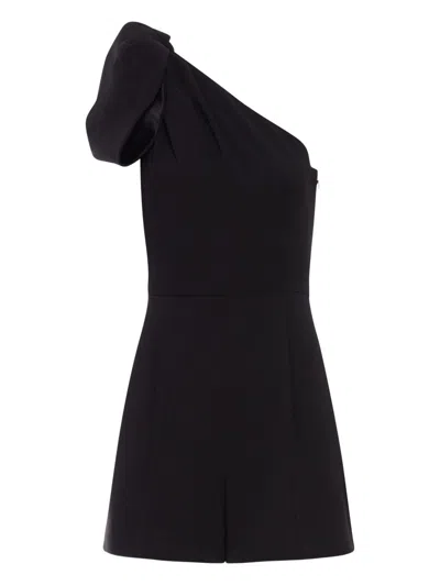Max Mara One-shoulder Short Jumpsuit In Black Cady In Black