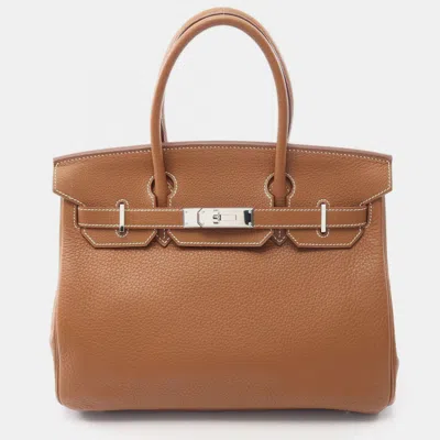 Pre-owned Hermes Birkin 30 Gold Togo Leather Tote Bag In Brown