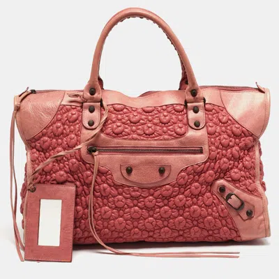 Pre-owned Balenciaga Pink Leather Extra Large Smocked City Tote