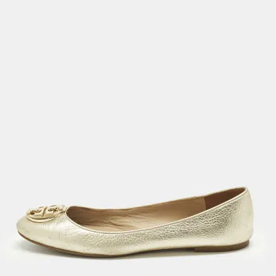 Pre-owned Tory Burch Claire Size 39.5 Gold Patent Leather Ballet Flats