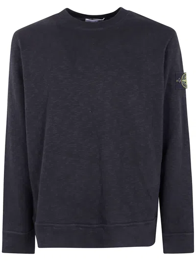 Stone Island Vanisé Brushed Heavy Cotton Jersey Garment Dyed Sweatshir In Black