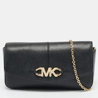 Pre-owned Michael Kors Izzy Large Black Leather Chain Clutch