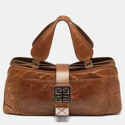 Pre-owned Givenchy Greca Flap Brown Leather Tote
