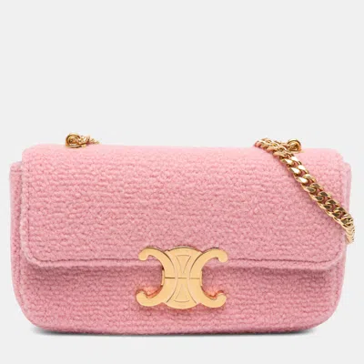 Pre-owned Celine Pink Tweed Claude Chain Shoulder Bag