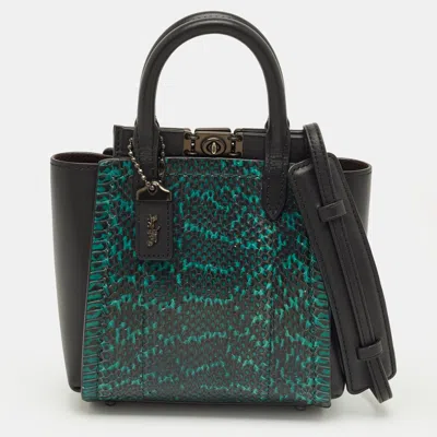 Pre-owned Coach Troupe 16 Black/green Leather And Snakeskin Tote