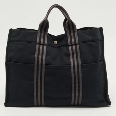 Pre-owned Hermes Fourre Tout Black/grey Canvas Tote