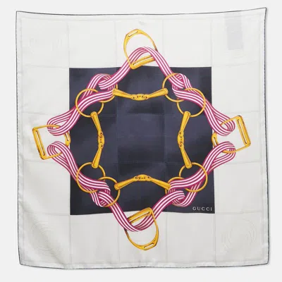 Pre-owned Gucci Blue Printed Silk Square Scarf