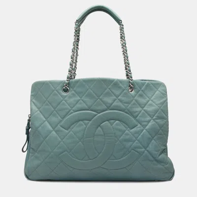 Pre-owned Chanel Blue Quilted Caviar Timeless Tote Xl