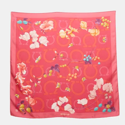 Pre-owned Ferragamo Pink Fruits Print Silk Square Scarf