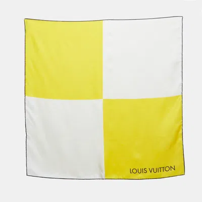Pre-owned Louis Vuitton Yellow/white Checkered Silk Square Scarf