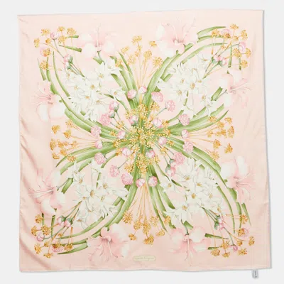 Pre-owned Ferragamo Pink Floral Print Silk Square Scarf
