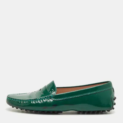Pre-owned Tod's Gommini Size 37 Green Patent Leather Loafers