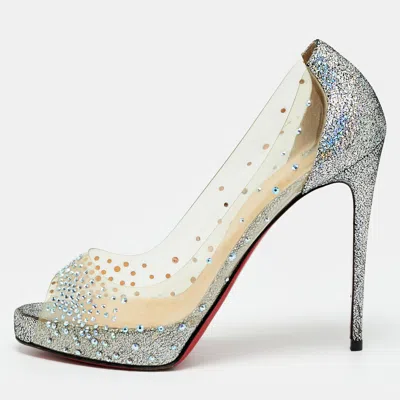 Pre-owned Christian Louboutin Very Strass Size 39 Transparent/metallic Leather And Pvc Peep Toe Pumps