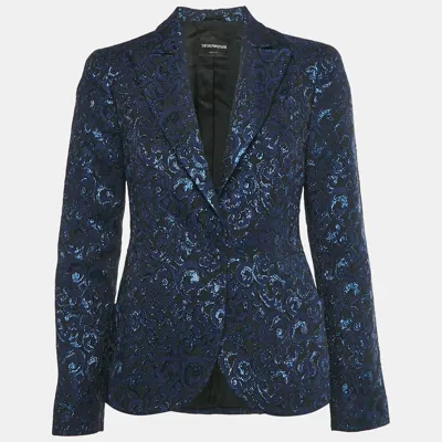 Pre-owned Emporio Armani Navy Blue /black Jacquard Single Breasted Blazer M