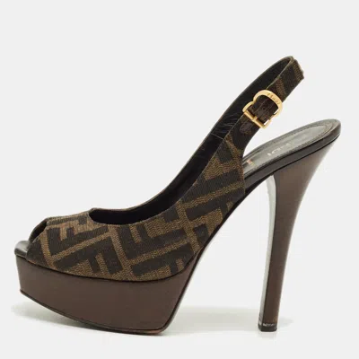 Pre-owned Fendi Sta Size 37 Brown Zucca Canvas Slingback Sandals