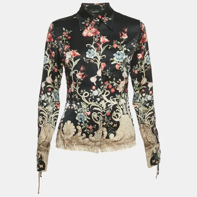 Pre-owned Roberto Cavalli Black Printed Silk Shirt S