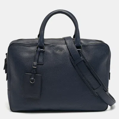 Pre-owned Michael Kors Russel Navy Blue Leather Briefcase