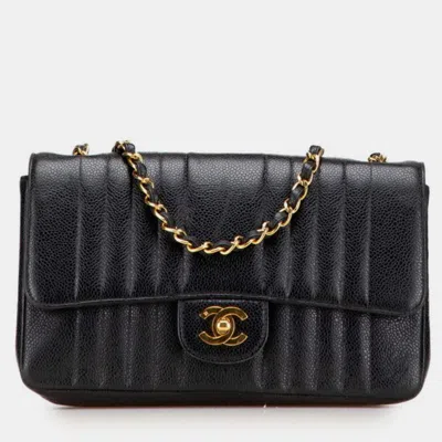 Pre-owned Chanel Mademoiselle Coco Mark Chain Shoulder Bag In Black Caviar Skin
