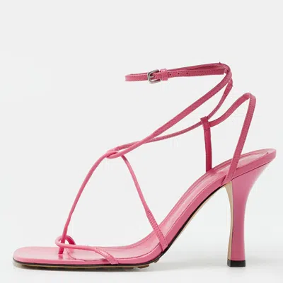 Pre-owned Bottega Veneta Pink Leather Square Toe Ankle Strap Sandals Size 39.5