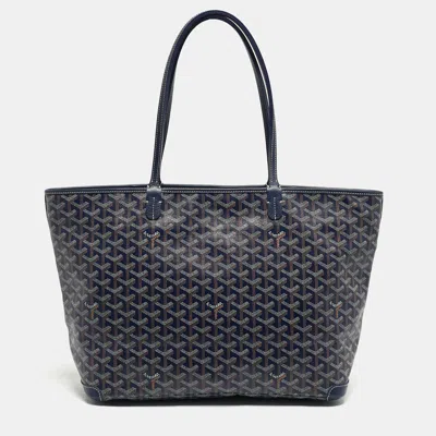 Pre-owned Goyard Ine Coated Canvas And Leather Tote In Blue