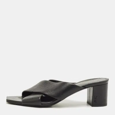 Pre-owned Saint Laurent Loulou Size 38 Black Leather Slide Sandals