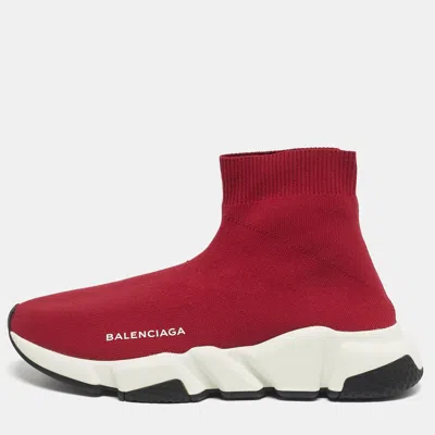 Pre-owned Balenciaga Speed Trainer Size 38 Red Knit Fabric High Top Sneakers