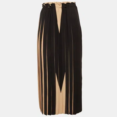 Pre-owned Mm6 Maison Margiela Beige/black Crepe Pleated Midi Skirt M In Sand