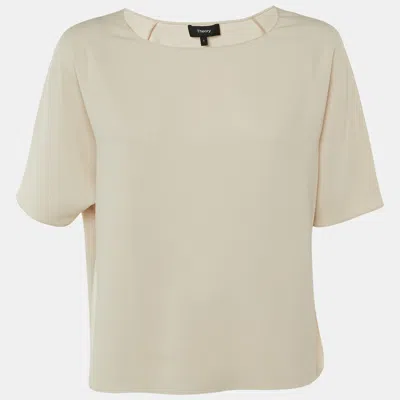 Pre-owned Theory Ecru Crepe Relaxed Fit Top S In Sand