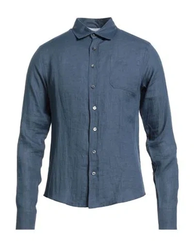 Alpha Studio Man Shirt Slate Blue Size 38 Linen In Blue