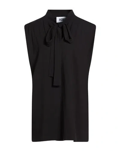 Alpha Studio Woman T-shirt Black Size 12 Cotton, Elastane In Black