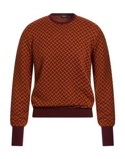 Drumohr Man Sweater Rust Size 46 Cashmere In Orange