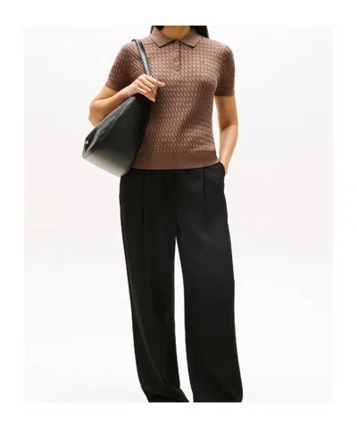 Tommy Hilfiger Cable Knit Polo Short Sleeve Jumper In Brown