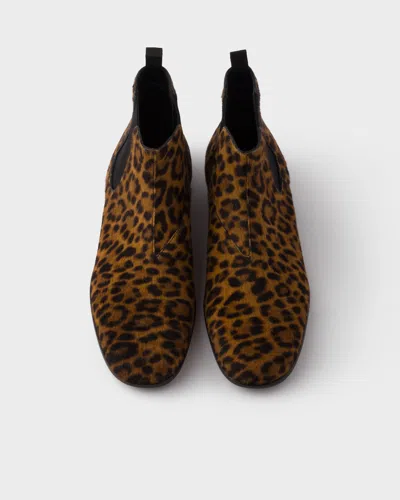 Prada Printed Leather Booties In Animal Print