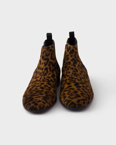 Prada Printed Leather Booties In Animal Print